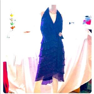 Tadashi halter party dress Evening purple Eggplant rhinestone pin sz 4 vintage